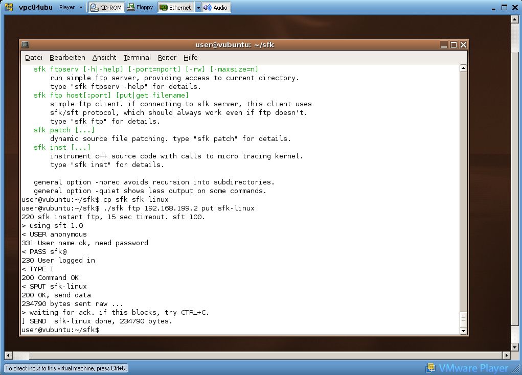 file transfer with vmware linux using sfk ftp